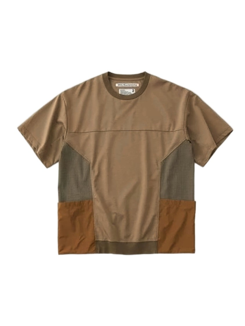 White Mountaineering Boxy Brown T-Shirt With Textured Fabric Panels