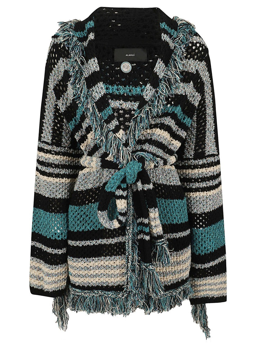 Alanui Chunky Knit Striped Cardigan With Fringed Trim