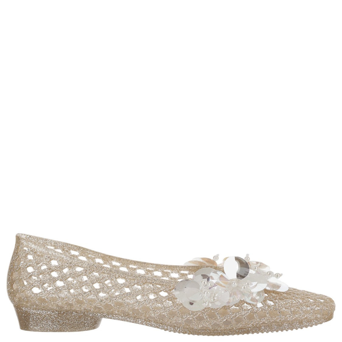 Heavenly Jelly Transparent Mesh Ballerina Flats With Floral Embellishments