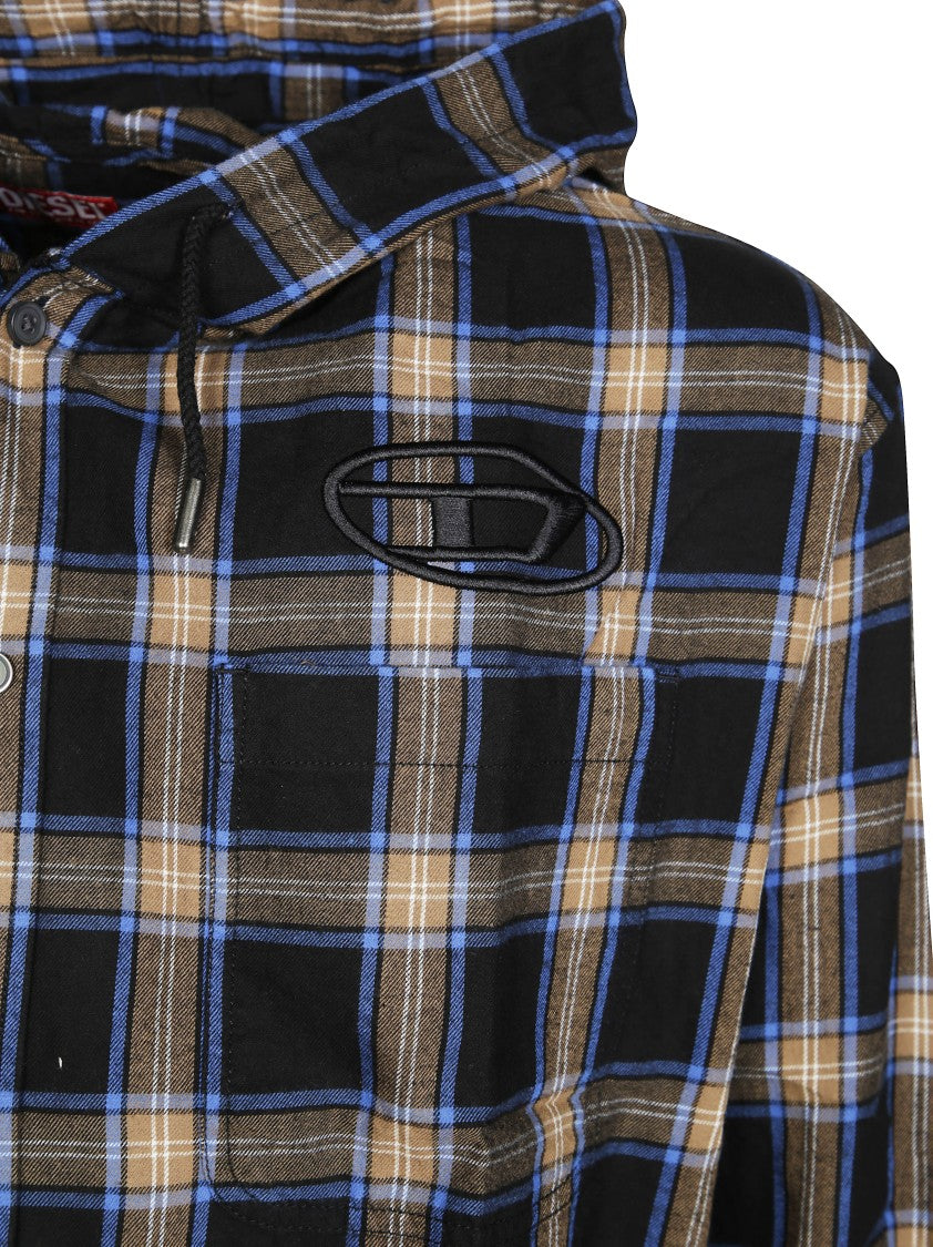 Diesel Long-Sleeved Plaid Shirt With Hood And Logo Patch