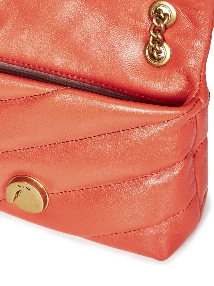 Pinko Quilted Red Shoulder Bag With Gold Emblem
