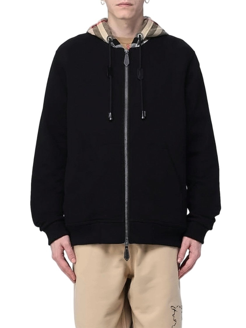 Burberry Classic Zip-Up Black Jacket With Check Hood Lining