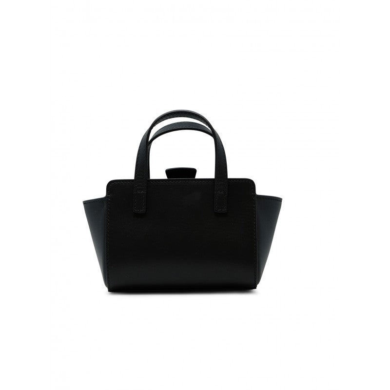 Hidesins Compact Black Leather Handbag With Structured Silhouette And Flap Closure