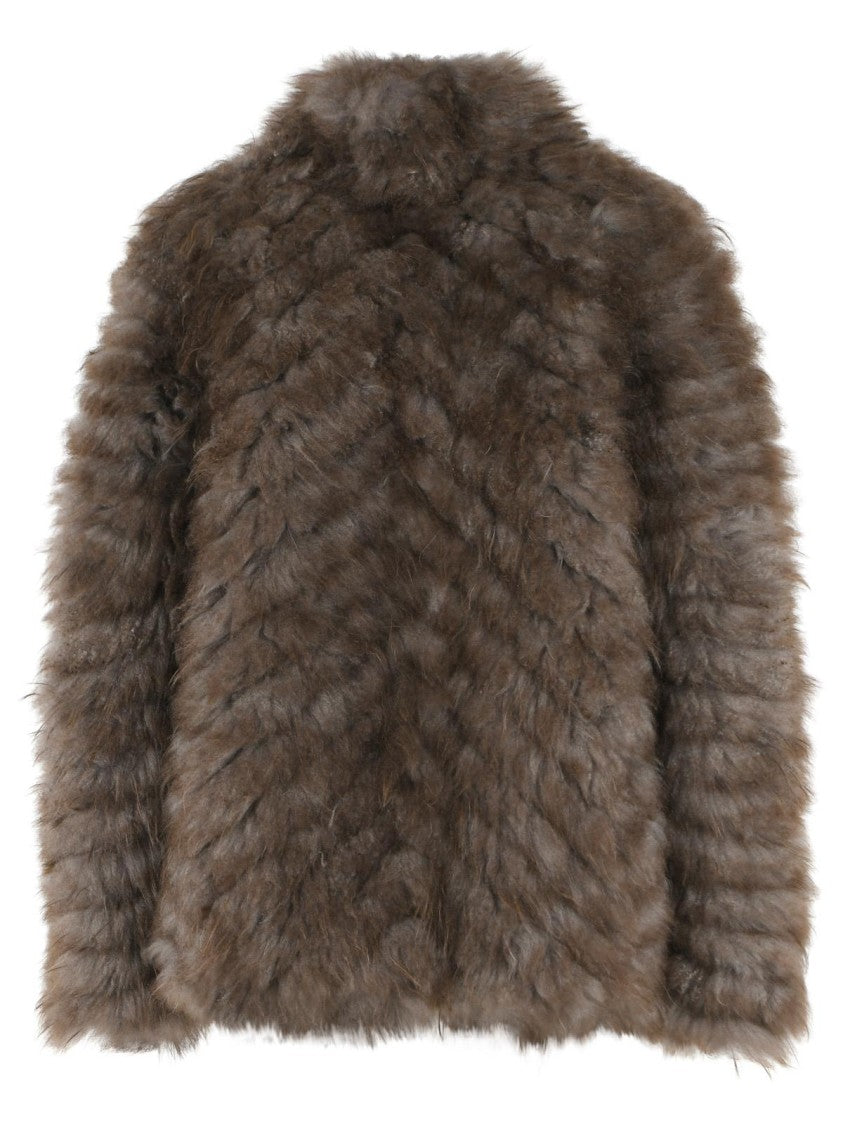 Simonetta Ravizza Falk' Mud Cashmere Goat Fur Jacket