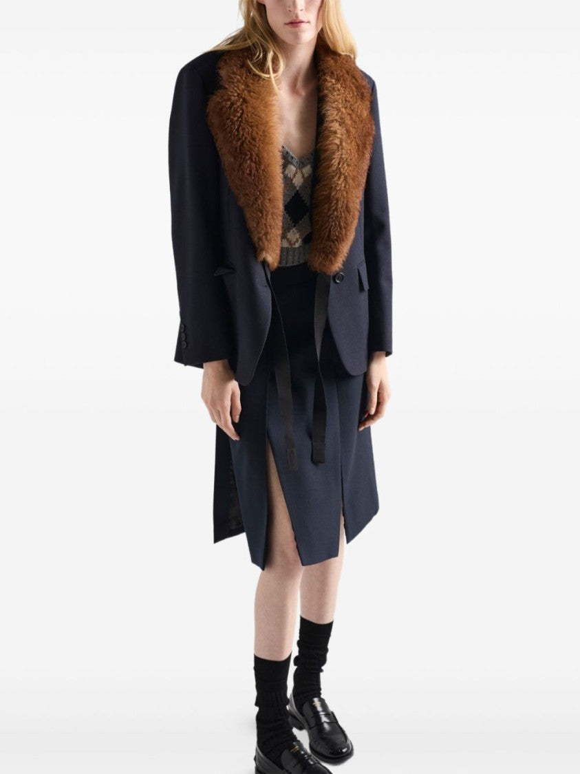 Prada Tailored Jacket With Plush Fur Collar