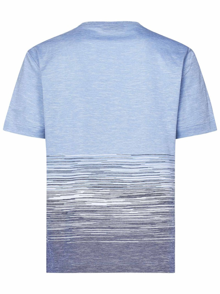Missoni Gradient Blue Slub Cotton And Linen Crewneck T-Shirt