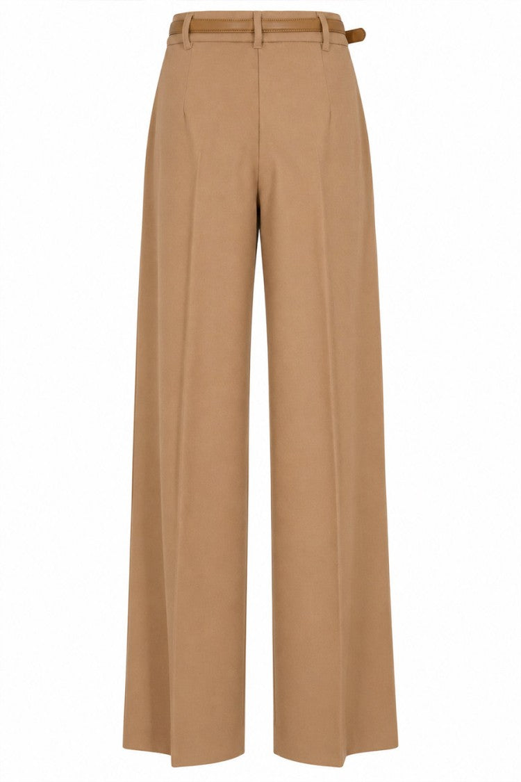 Max Mara Camel Mstlago Pleated Belted Wide-Leg Virgin Wool Pants