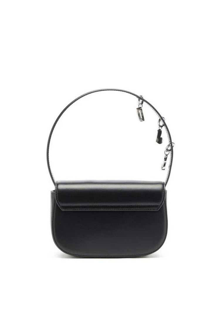 Diesel Black Leather Cutout-Logo Shoulder Bag