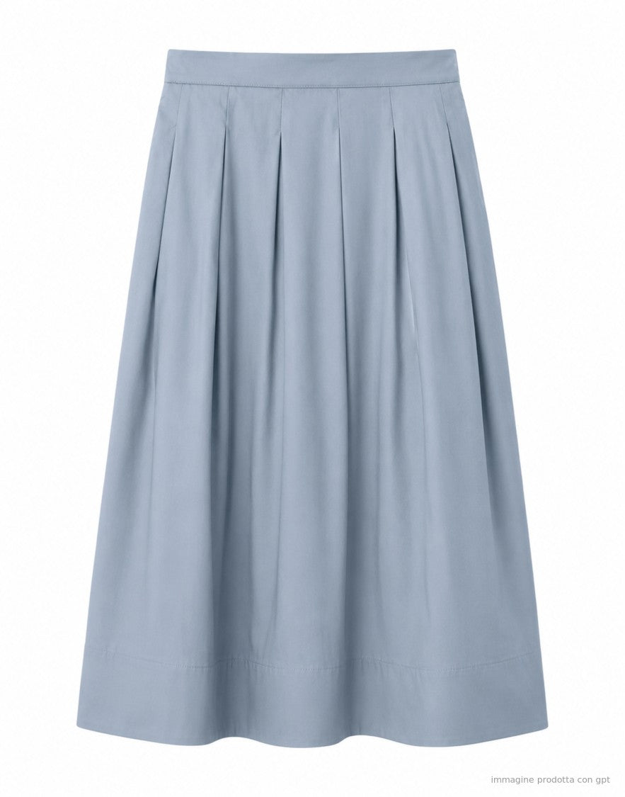 Nine In The Morning Light Blue Stretch Cotton Pleated Midi Skirt