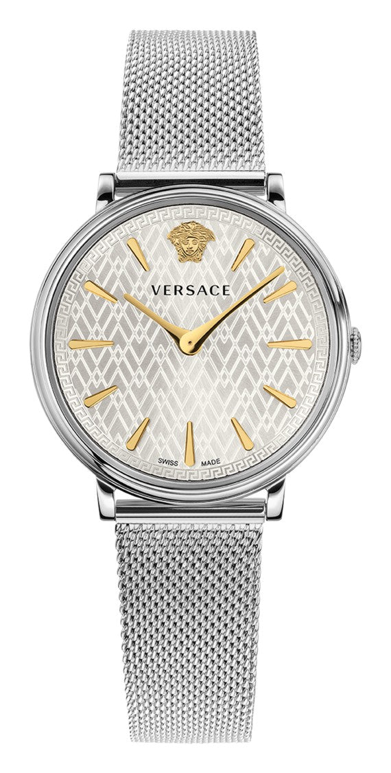 Versace V-Circle Swiss Quartz Analog Watch With Stainless Steel Bracelet