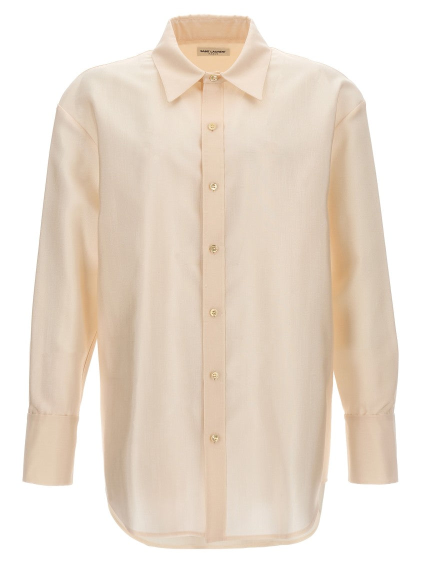 Saint Laurent Wool Blend Faille Shirt With Button Closure And Long Cuffed Sleeves