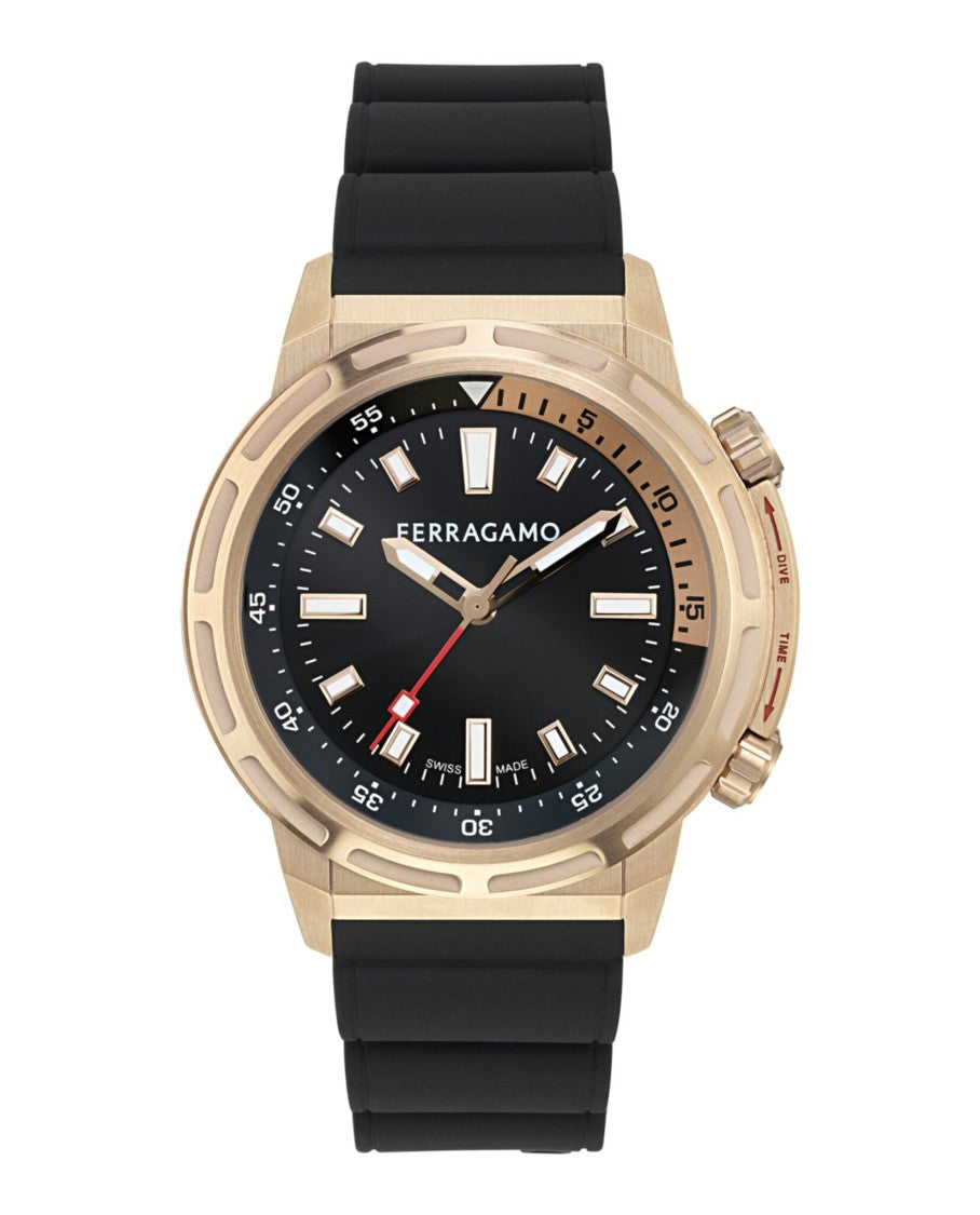 Ferragamo Sport Silicone Watch With Ip Rose Gold Case