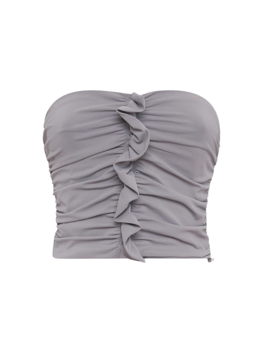 The Attico Ruffled Strapless Crop Top
