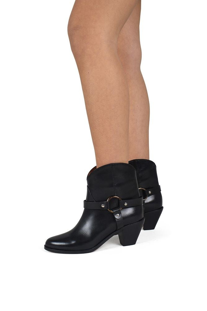 Francesco Russo Pointed Toe Black Leather Santiag Boots
