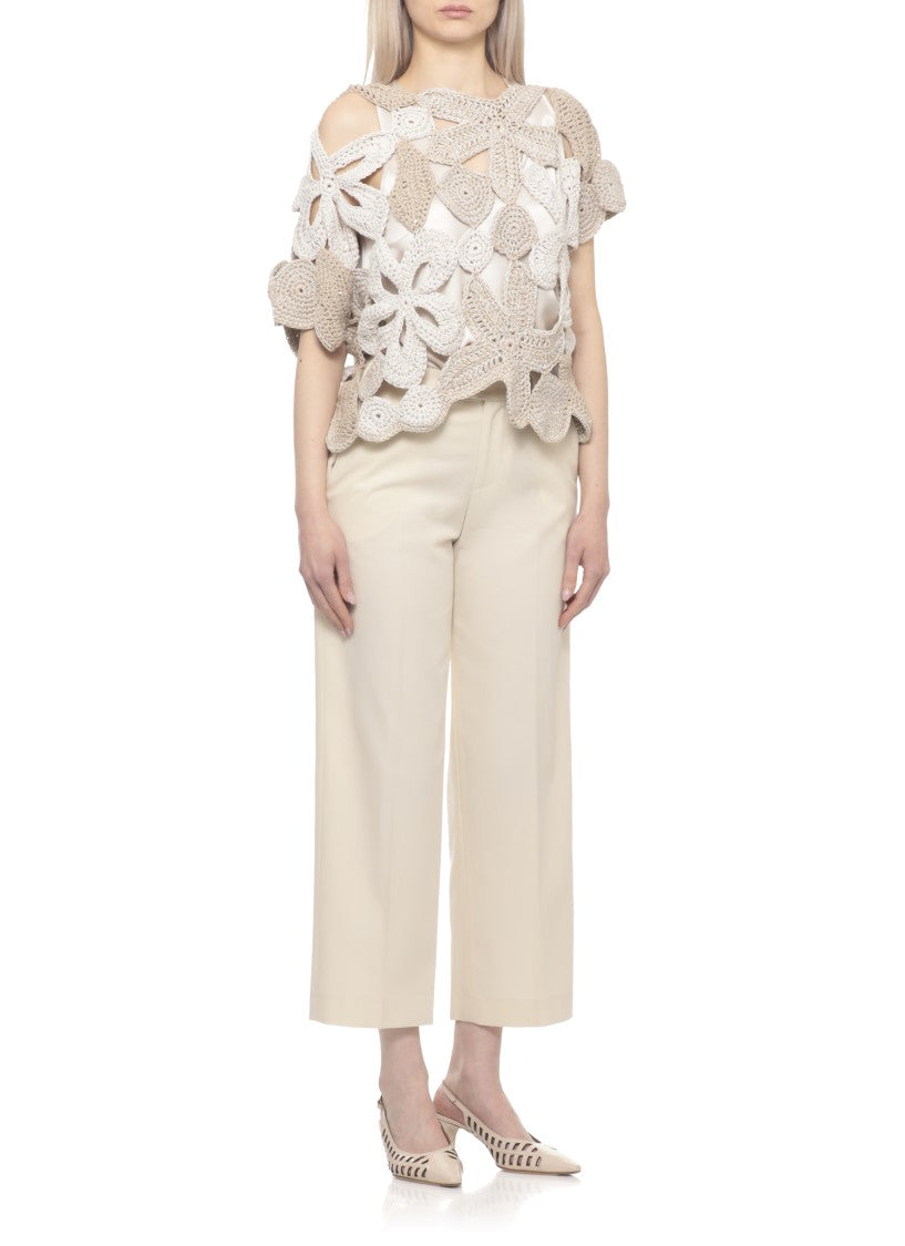 Antonelli Firenze Beige Rododendro Cut-Out Linen-Blend Sweater