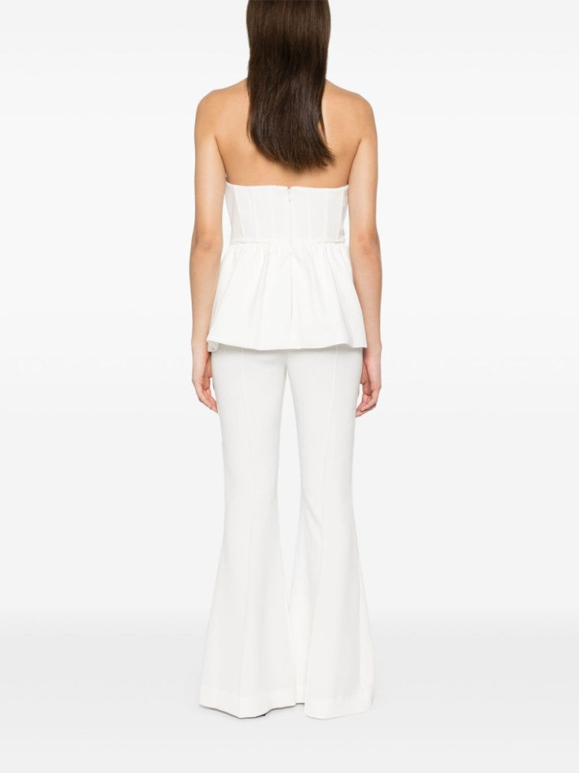 Self-Portrait Fitted White Trousers With Flared Hem