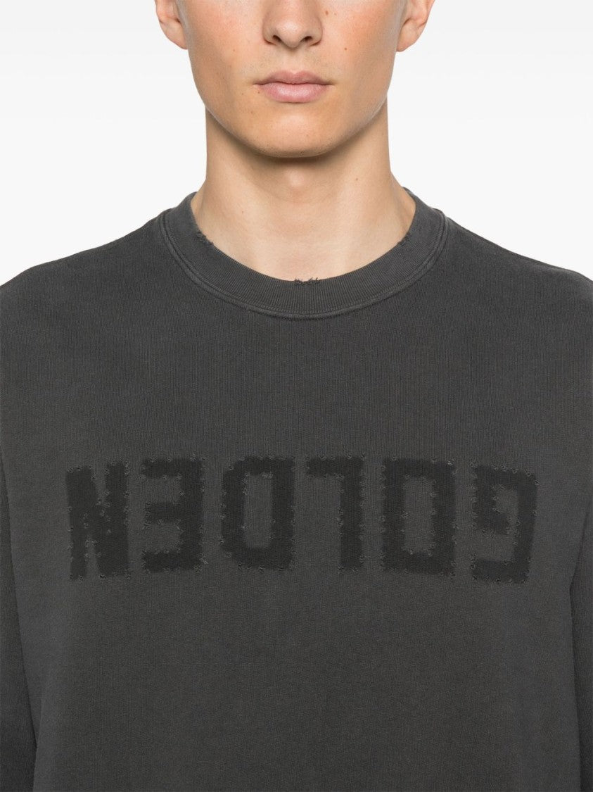 Golden Goose Grey Distressed Cotton Reversed Logo Sweatshirt