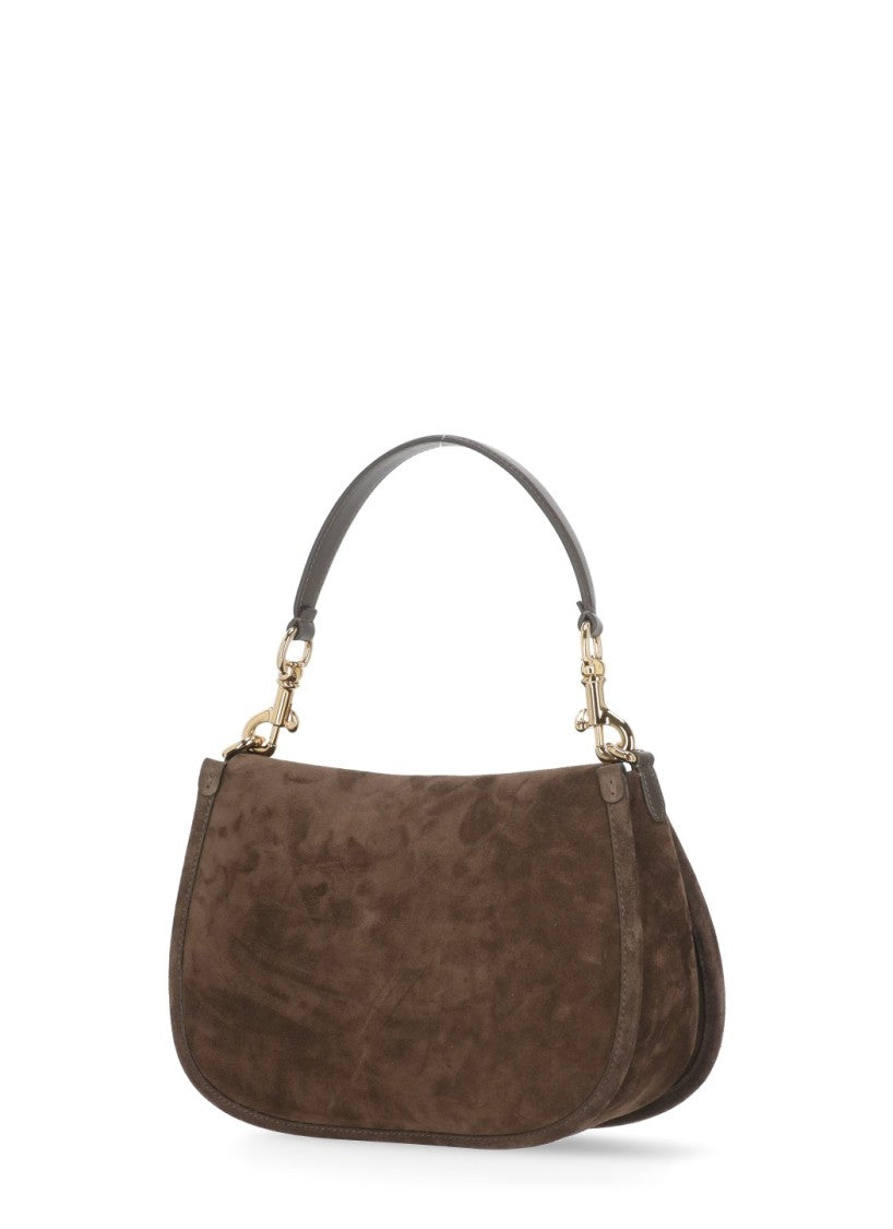 Etro Curved Suede Leather Shoulder Bag With Gold-Tone Accents