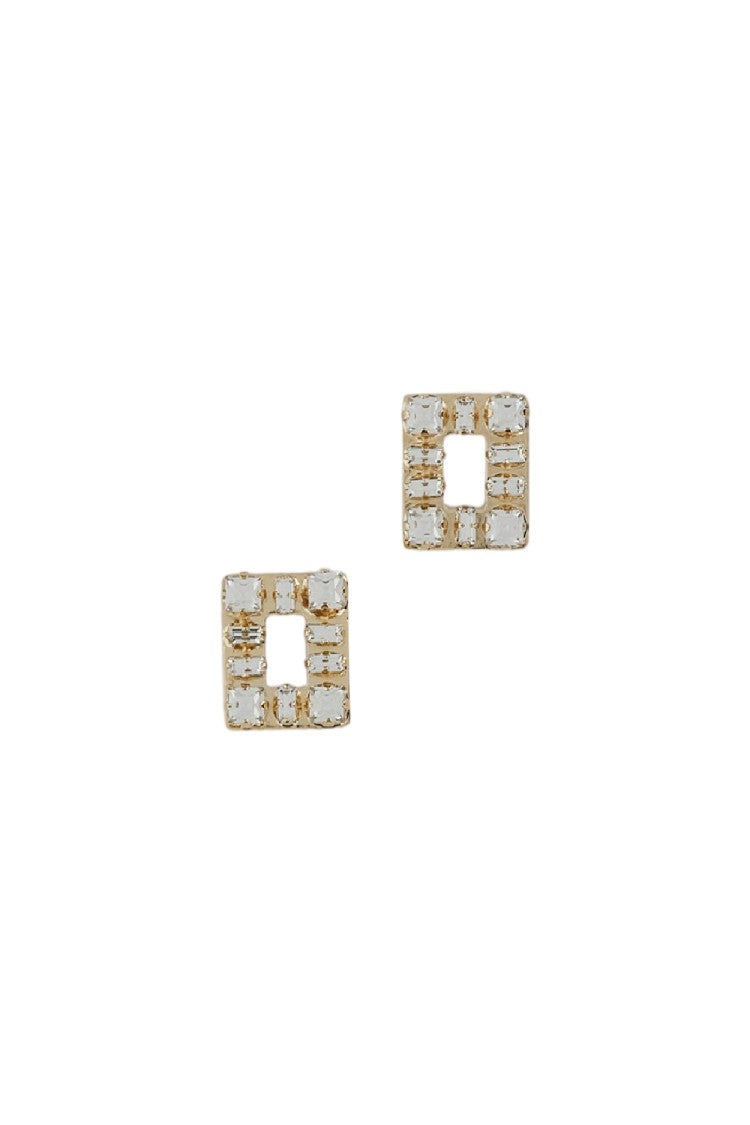 Roger Vivier Gold Grid Clear Rectangular Crystals Earrings