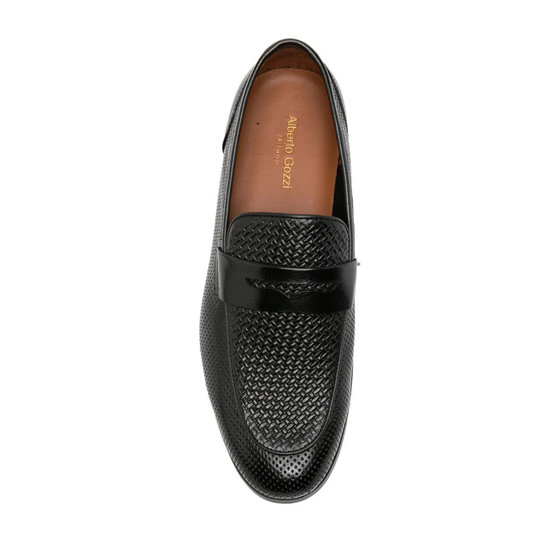 Alberto Gozzi Black Perforated Woven Detail Leather Flats