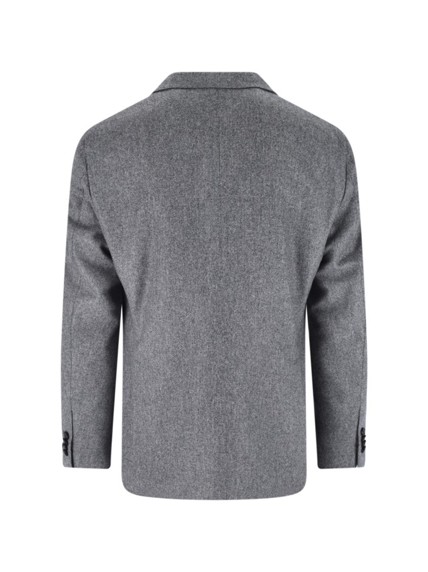 Caruso Grey Wool Double-Breasted Blazer