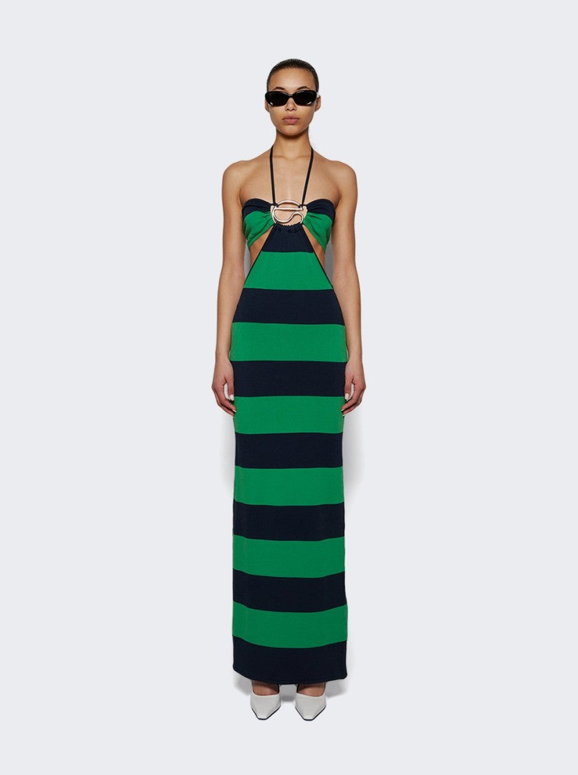 Coperni Knitted Striped Halter Dress Green And Blue