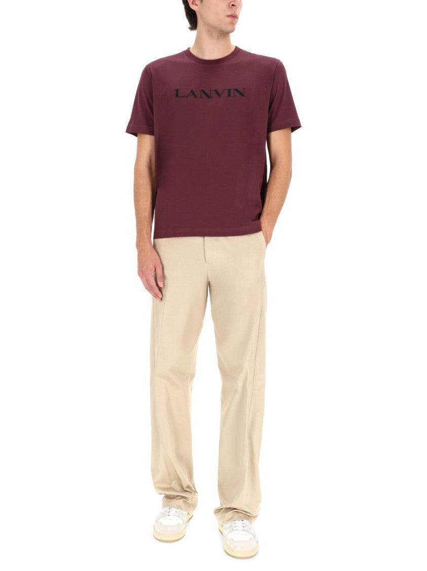 Lanvin Burgundy Straight Fit Logo T-Shirt