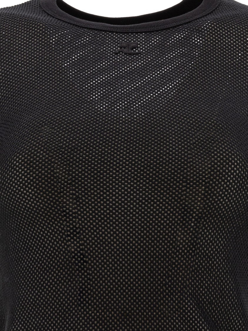 Courrèges Semi-Sheer Fitted T-Shirt With Textured Pattern