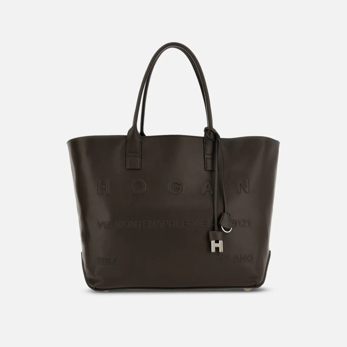 Hogan Spacious Palissandro Leather Tote With Embossed Branding