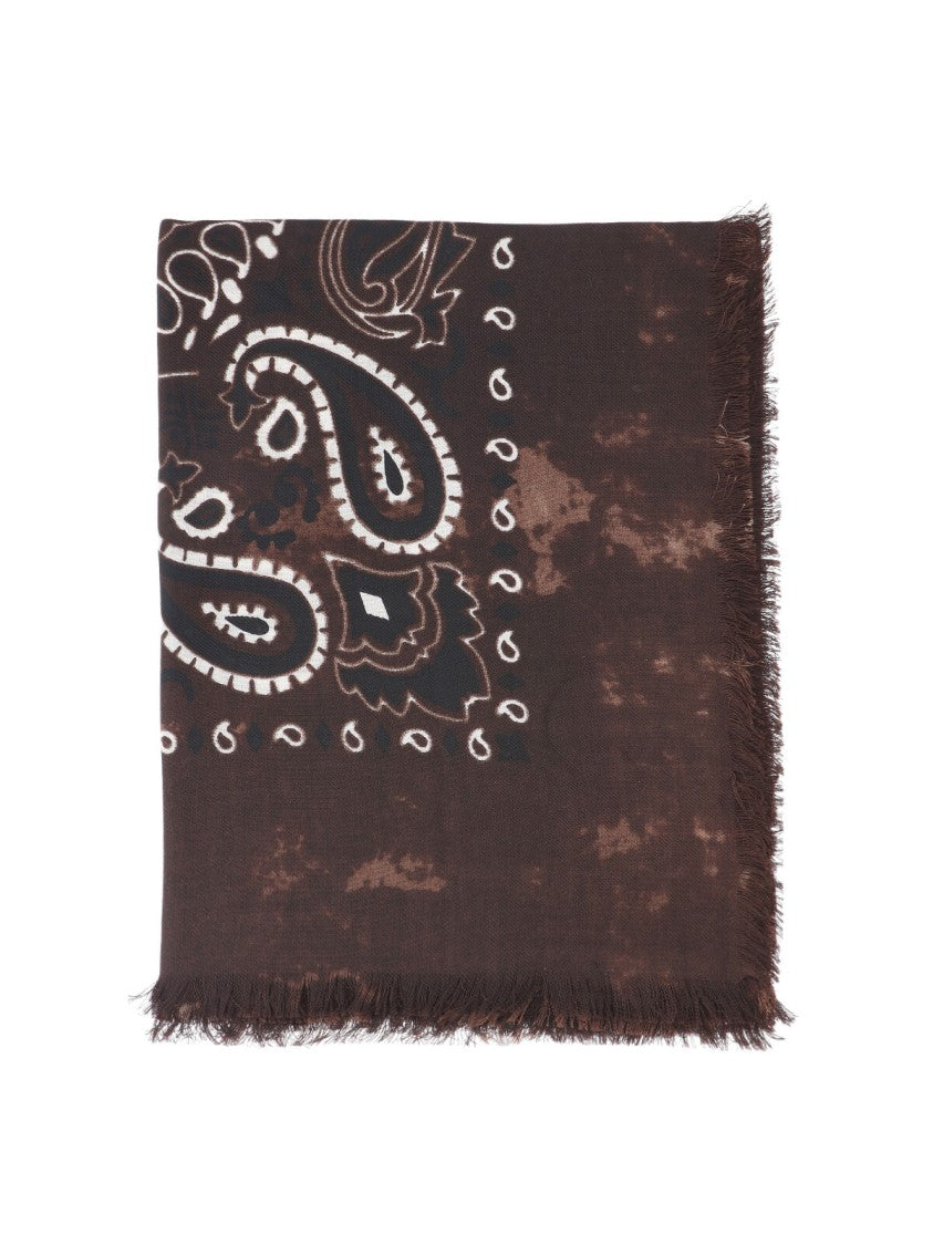 Destin Brown Jil Bandana Print Fringed Wool Scarf