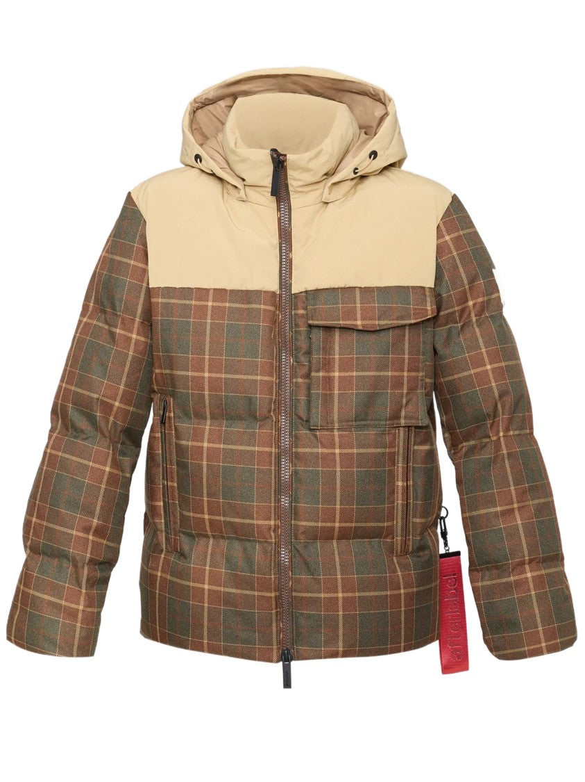 After Label Padded Checkered Beige Yoke Jacket
