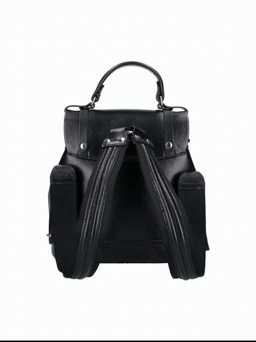 Vivienne Westwood Black Structured Leather Orb Emblem Backpack