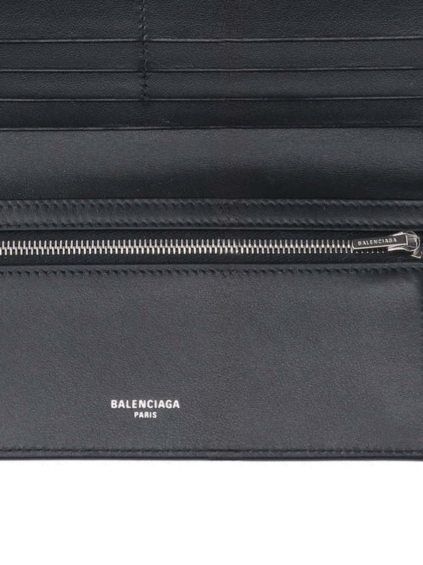 Balenciaga Long Black Wallet With Textured Finish