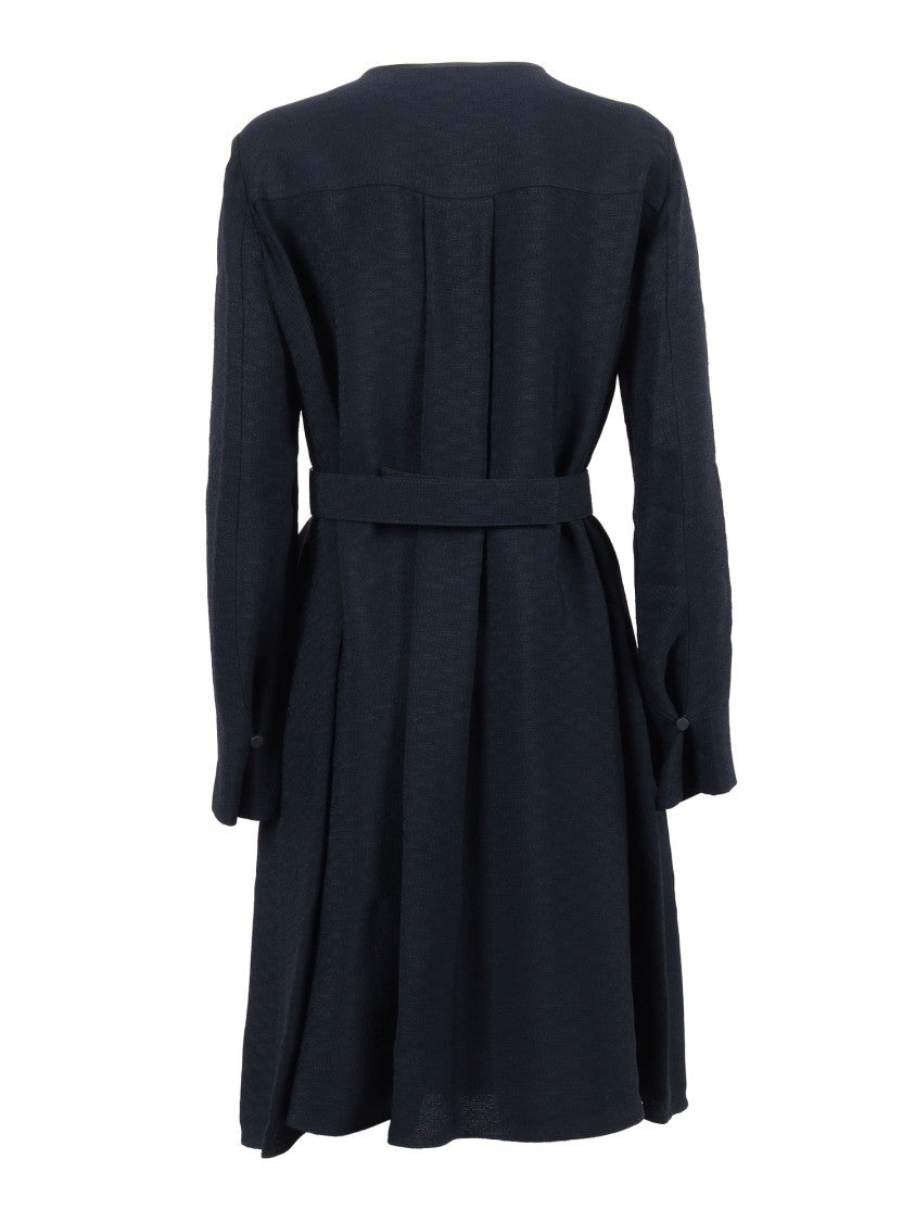 Emporio Armani Structured Black Midi Dress With Belted Waist And Modern Opening