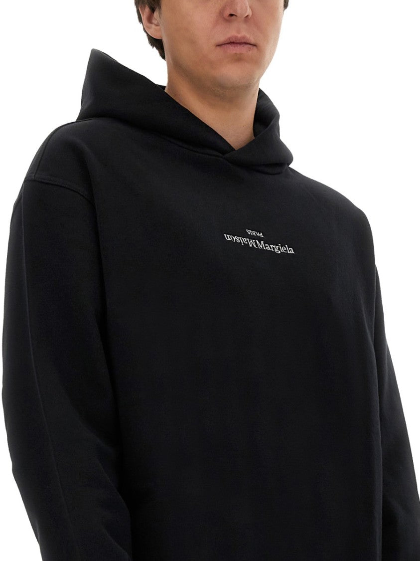 Maison Margiela Black Hoodie With Inverted Logo