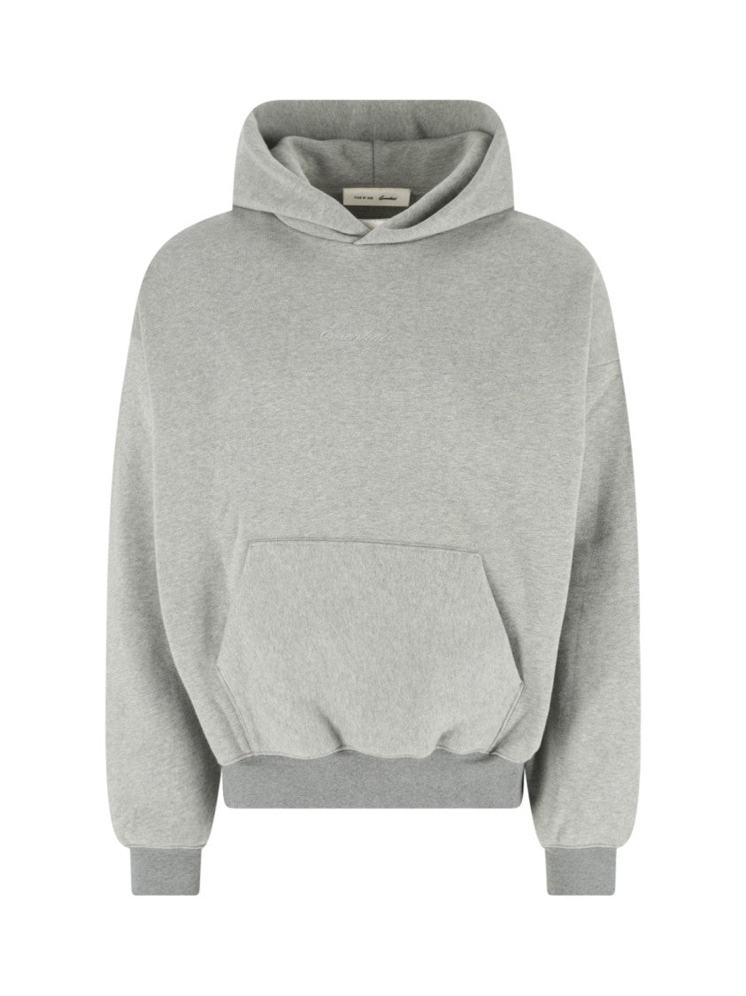 Fear Of God Essentials Grey Relaxed Cropped Kangaroo Pocket Hoodie