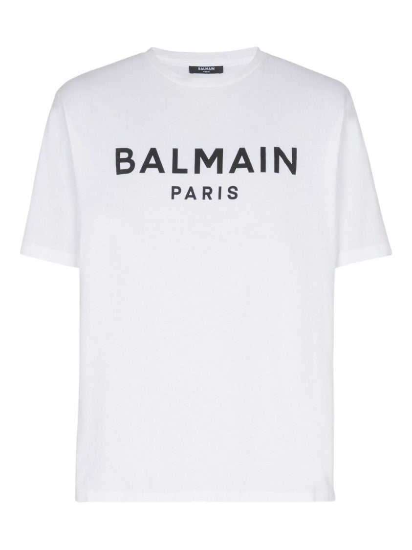 Balmain Crew Neck T-Shirt With Bold Lettering And Straight Hem