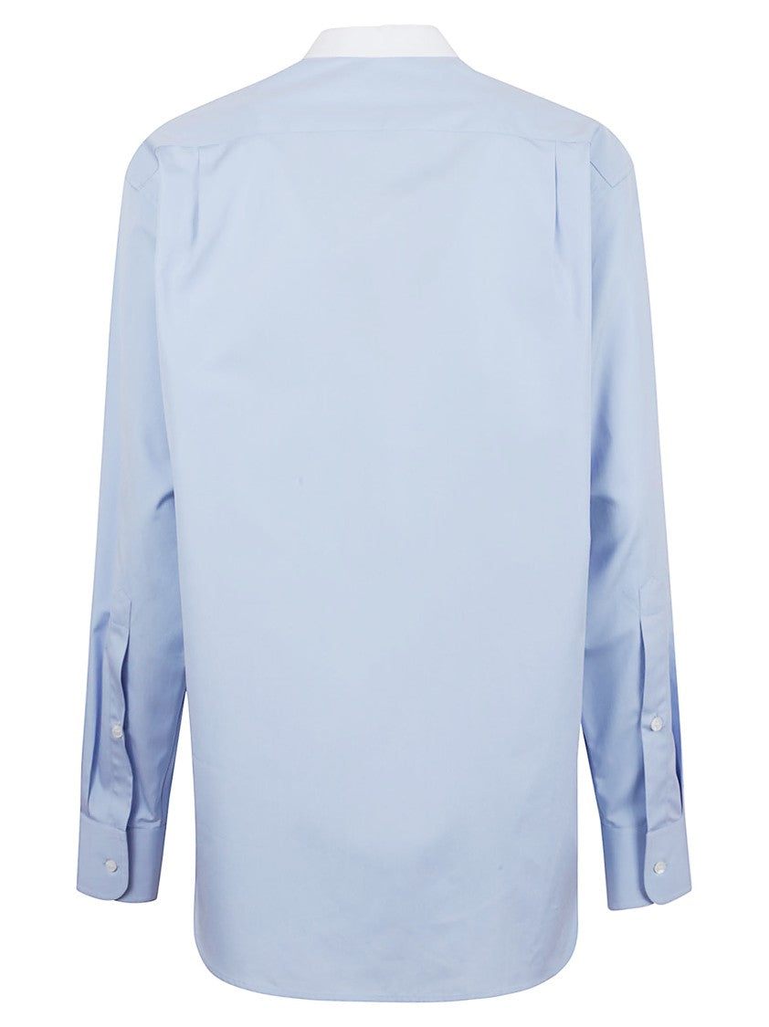 Stella Mccartney Light Blue Poplin Shirt With Contrasting Panel And Embroidery