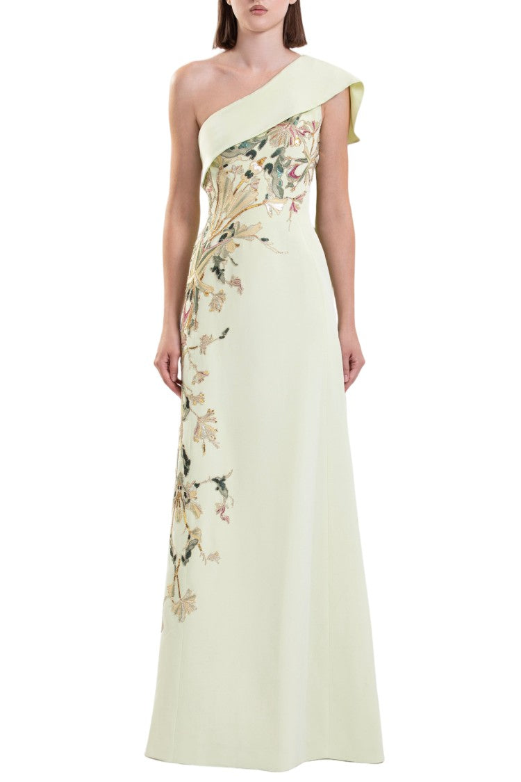 Saiid Kobeisy One Shoulder Embroidered Crepe Dress