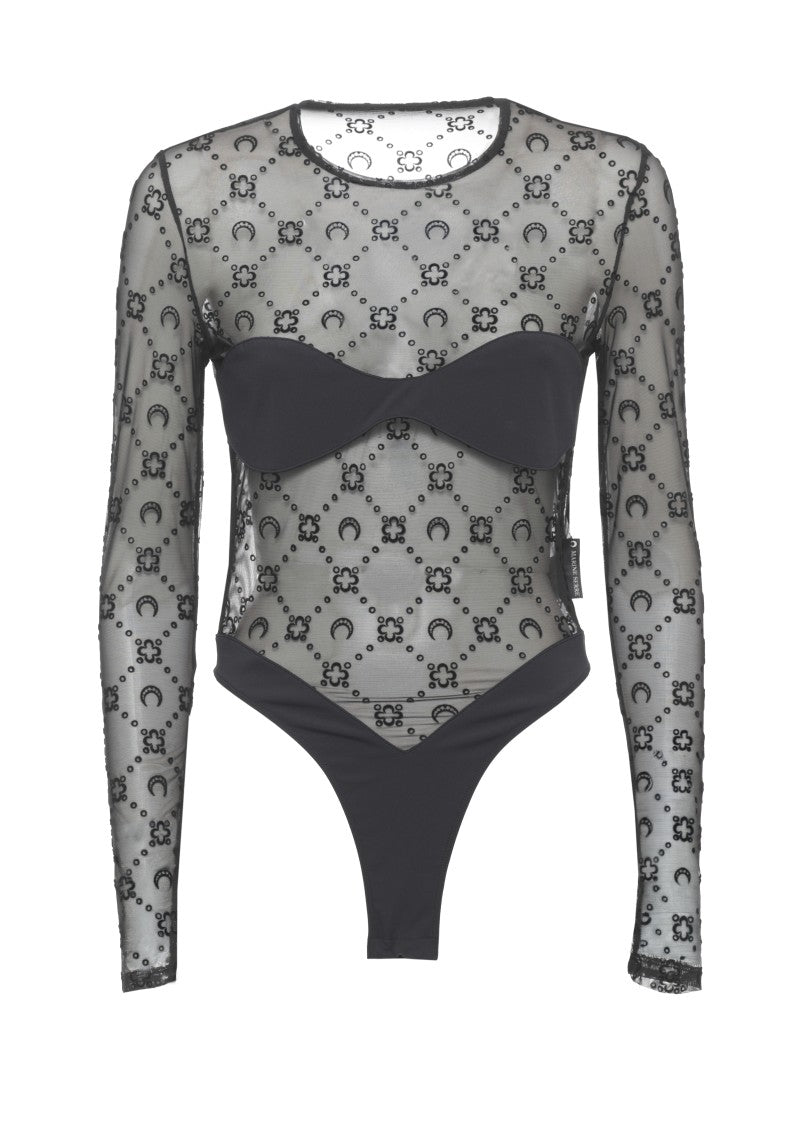 Marine Serre Black Moonogram Mesh Bodysuit