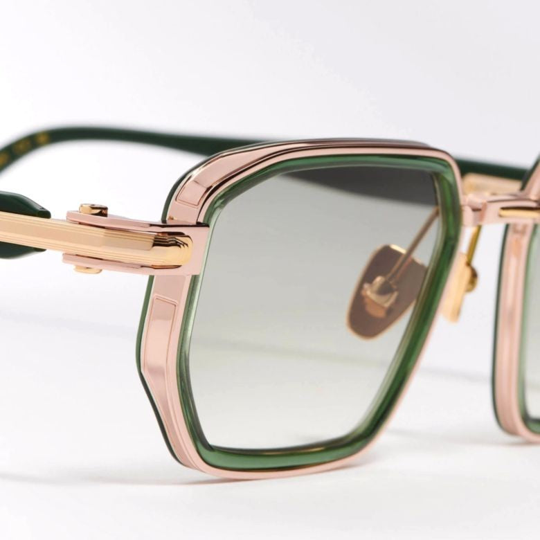 John Dalia Geometric Frame Sunglasses In Green And Gold Tones