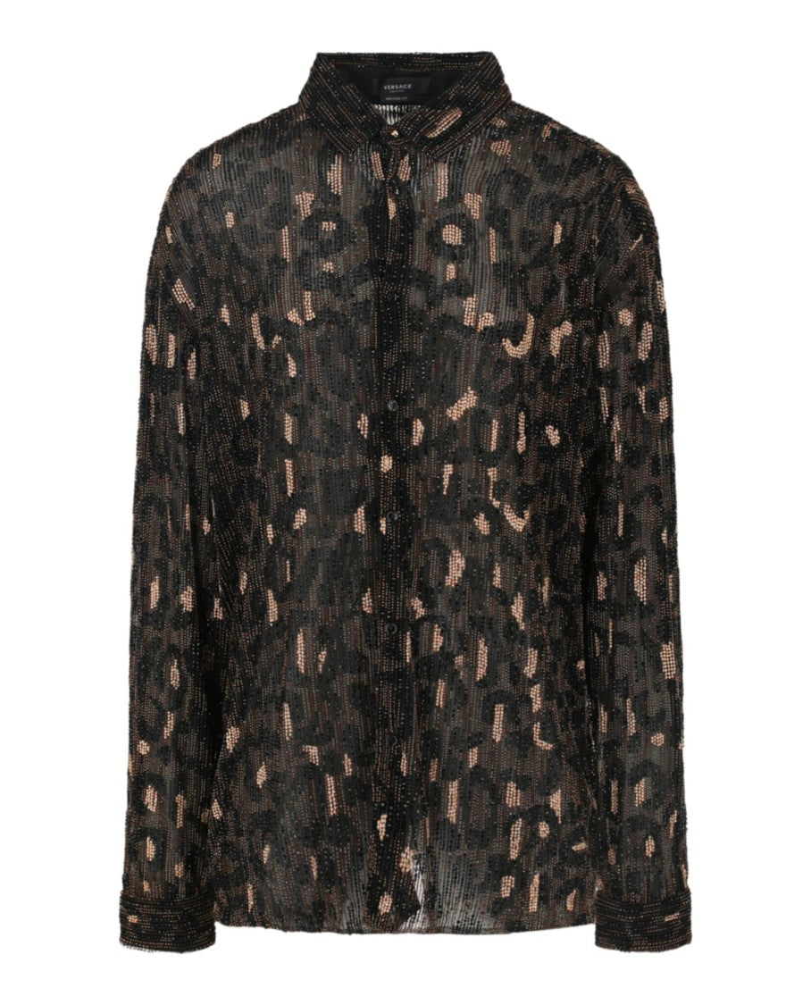 Versace Beaded Embellished Animal Patterned Shirt