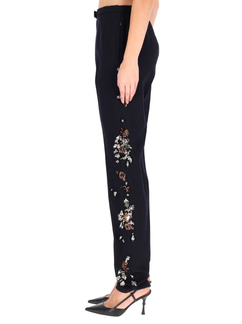 Dries Van Noten Pandoris Floral Embellished Slim Straight-Leg Wool Pants