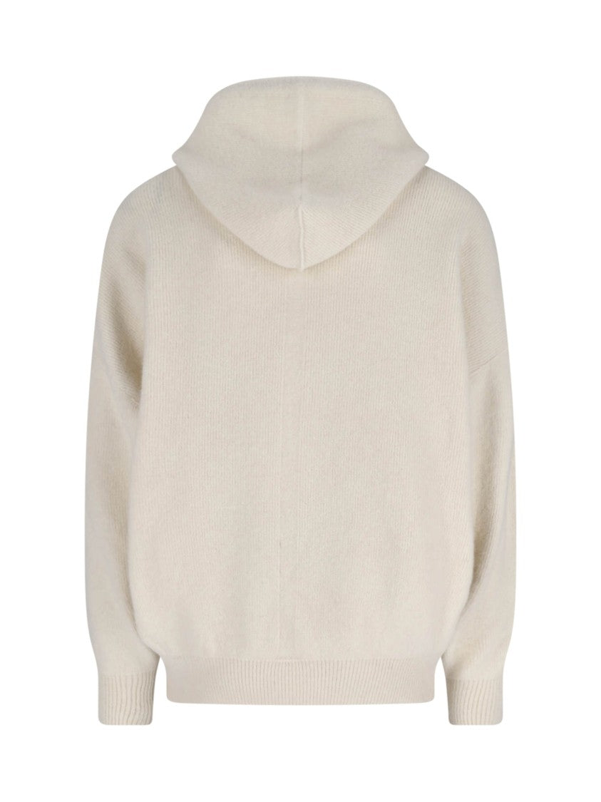 Rick Owens Classic Fit White Sweater With Ribbed Details