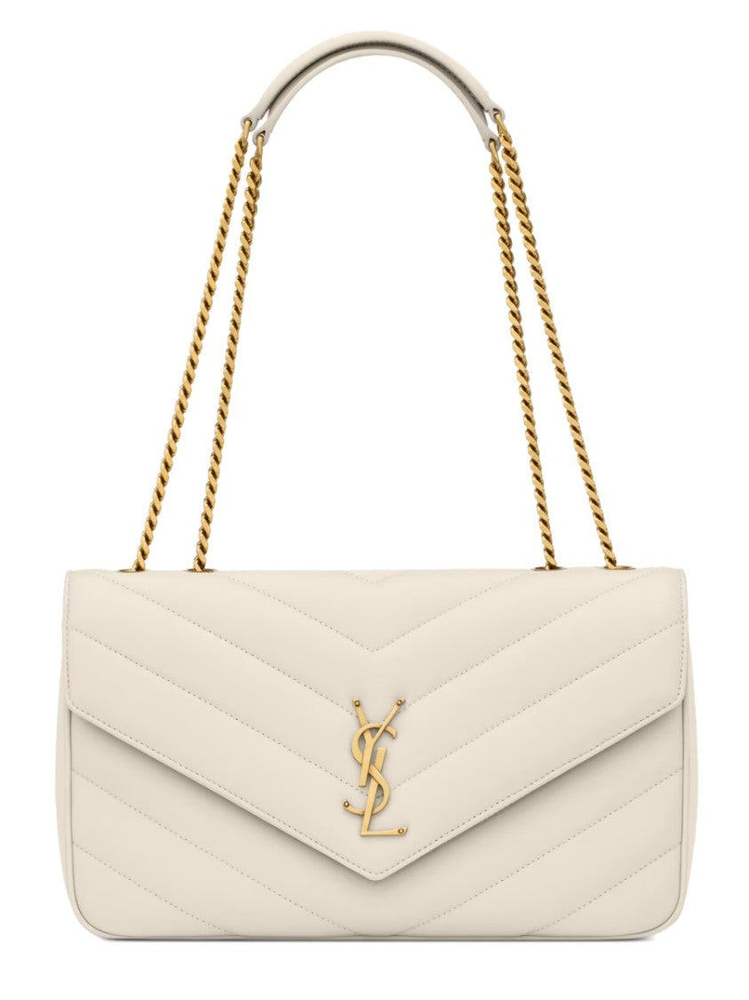 Saint Laurent Chevron Quilted Medium Leather Handbag With Gold-Tone Accents