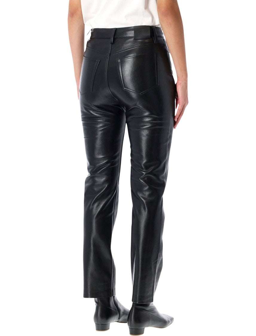 Anine Bing Slim-Straight Cropped Pants With Five-Pocket Design In Regenerated Leather