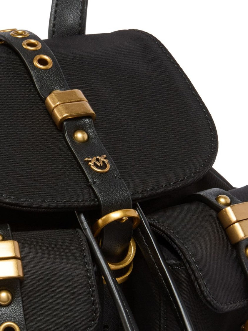 Pinko Black Leather Love Birds Top Handle Bag