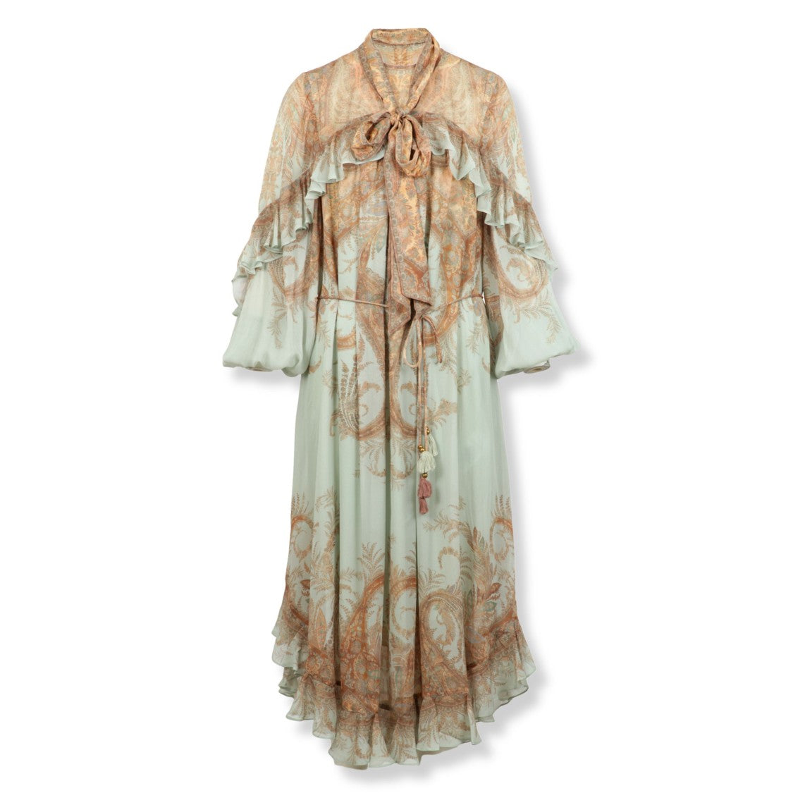 Zimmermann Fluttering Silk Midi Dress With Ruffled Hems