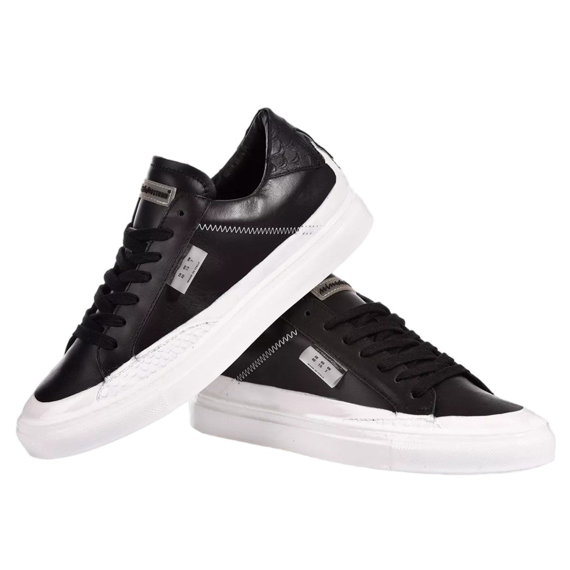 Mimanera White Black Handcrafted Python Print Sneakers