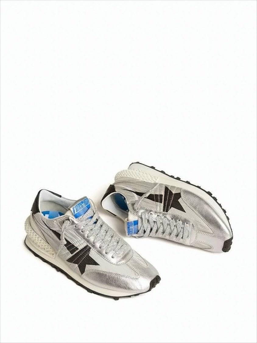 Golden Goose Metallic Silver Sneakers With Contrasting Detailing